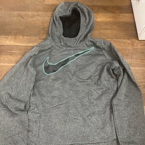 Nike Heather Gray Hoodie with Aqua Swoosh